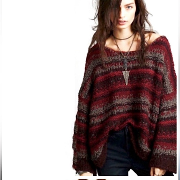 Free People Sweaters - 🎉HOST PICK🎉 Free People Oversized Red-Multi Striped Knit Sweater